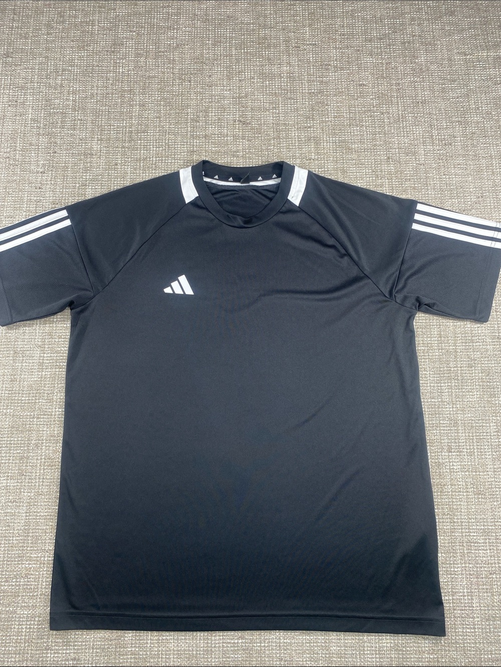 adidas Black Short-Sleeve Training Jersey with White Stripes